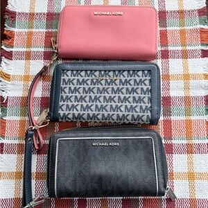 Michael Kors Trio: Coral, Navy, and Black Wallets